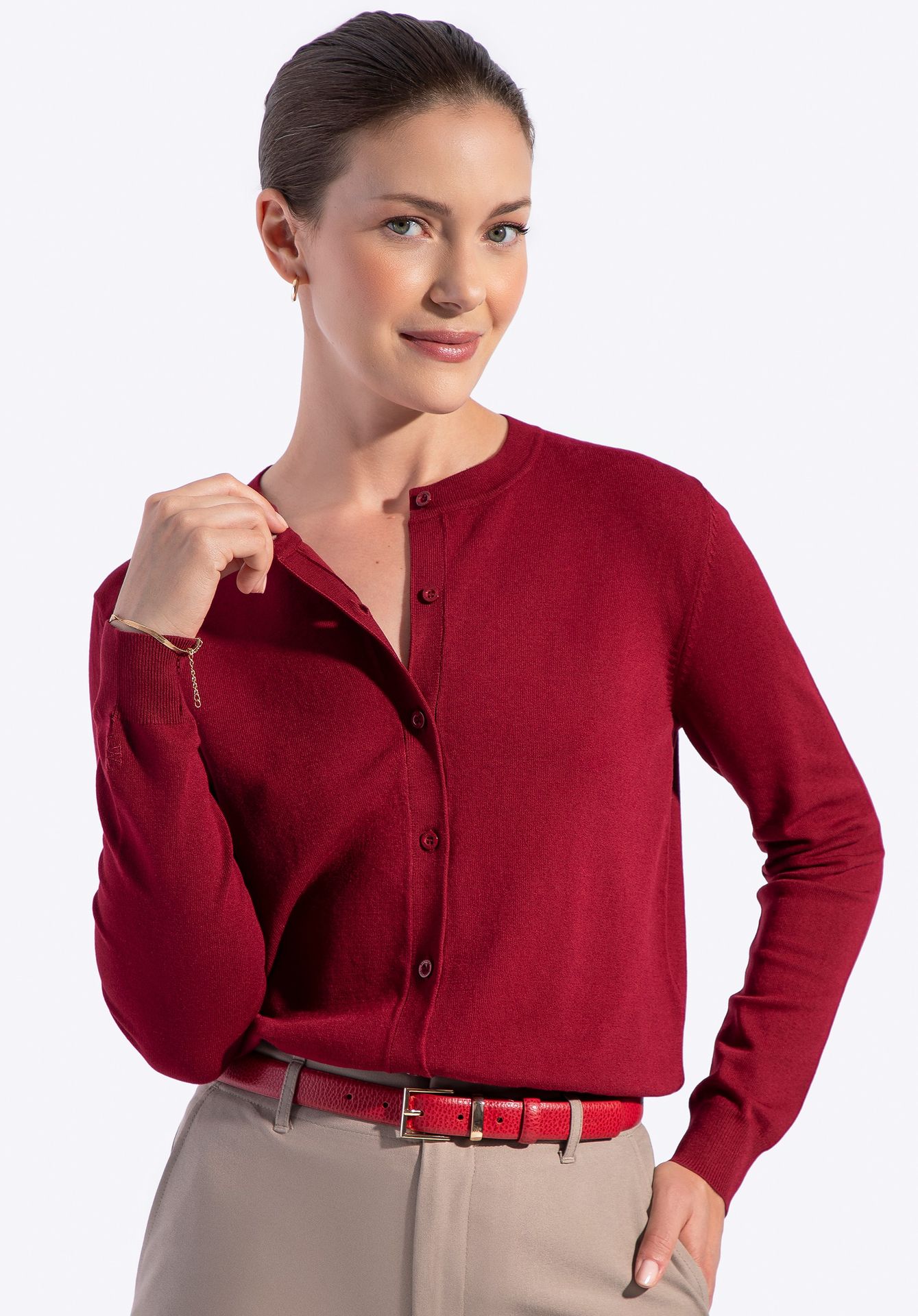 Kardigan damski z wiskozy i nylonu bordowy