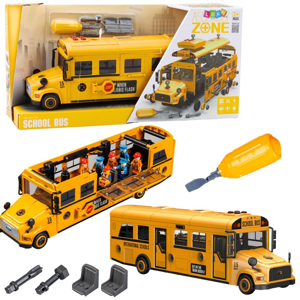 Autobus Szkolny Do Skręcania Zestaw Majsterkowicza Żółty 48 el. LEAN Toys