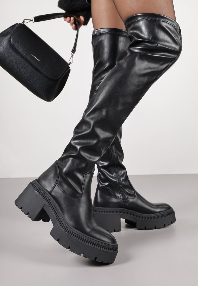 Czarne Wysokie Kozaki Vices z Dopasowaną Cholewką w Stylu Grunge Dillie