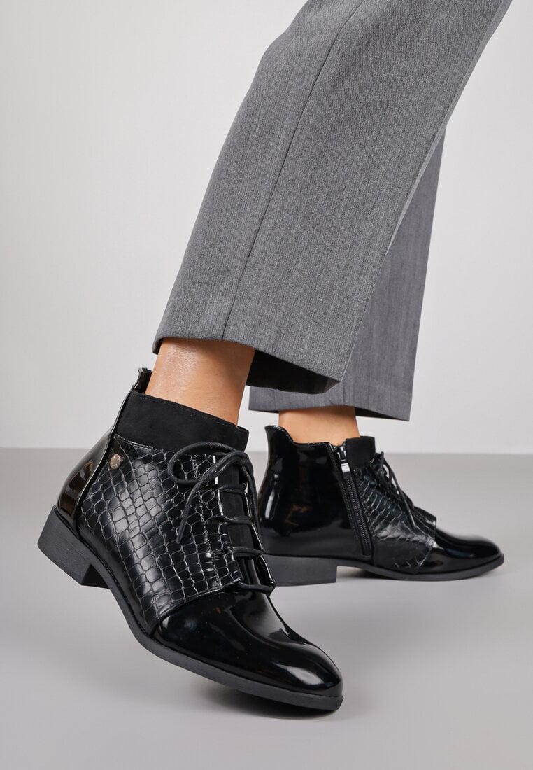 Czarne Sznurowane Botki Vices w Eleganckim Stylu Viellie