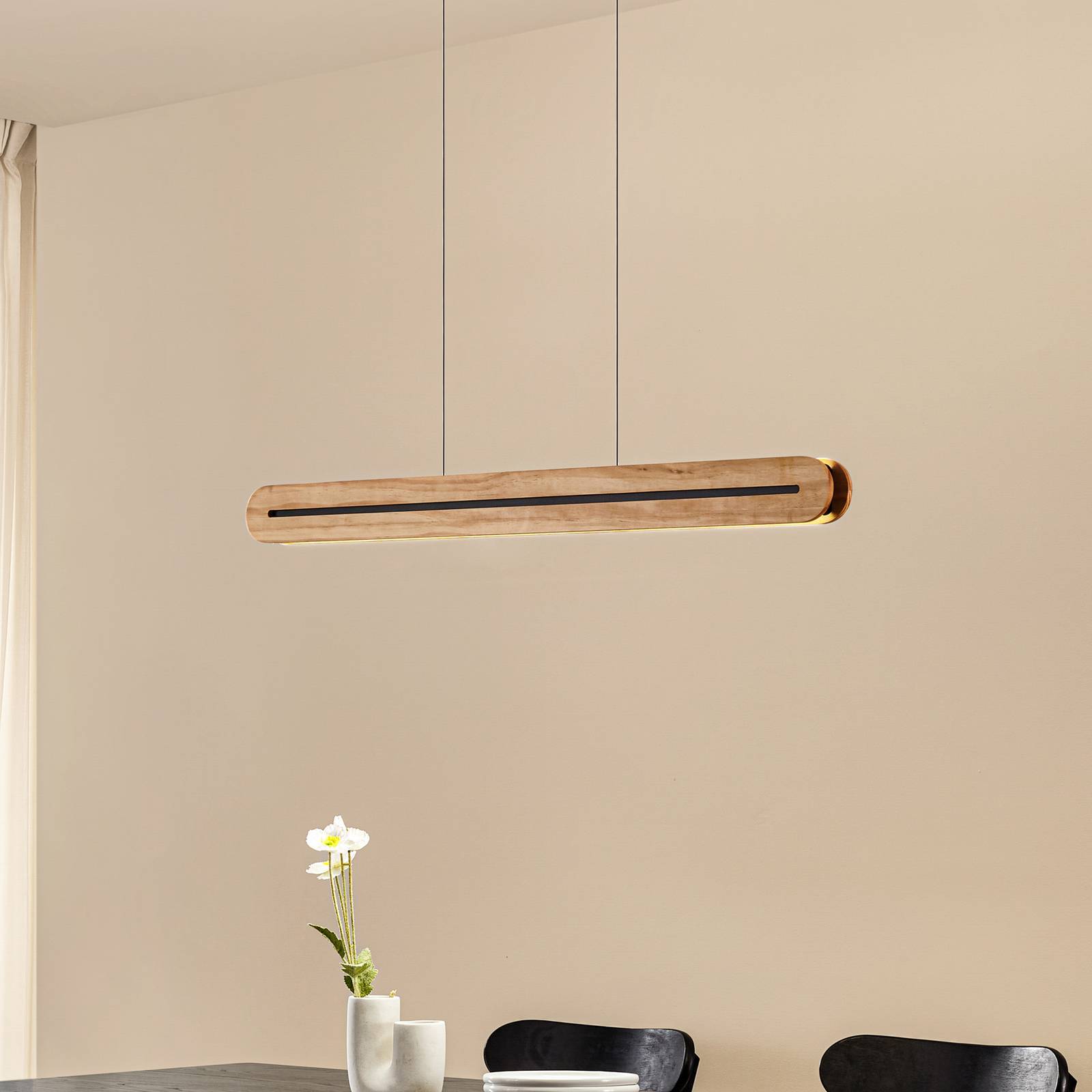 Lampa wisząca Darnor Lucande, możliwość ściemniania, jasne drewno, salon / jadalnia, drewno, nowoczesny