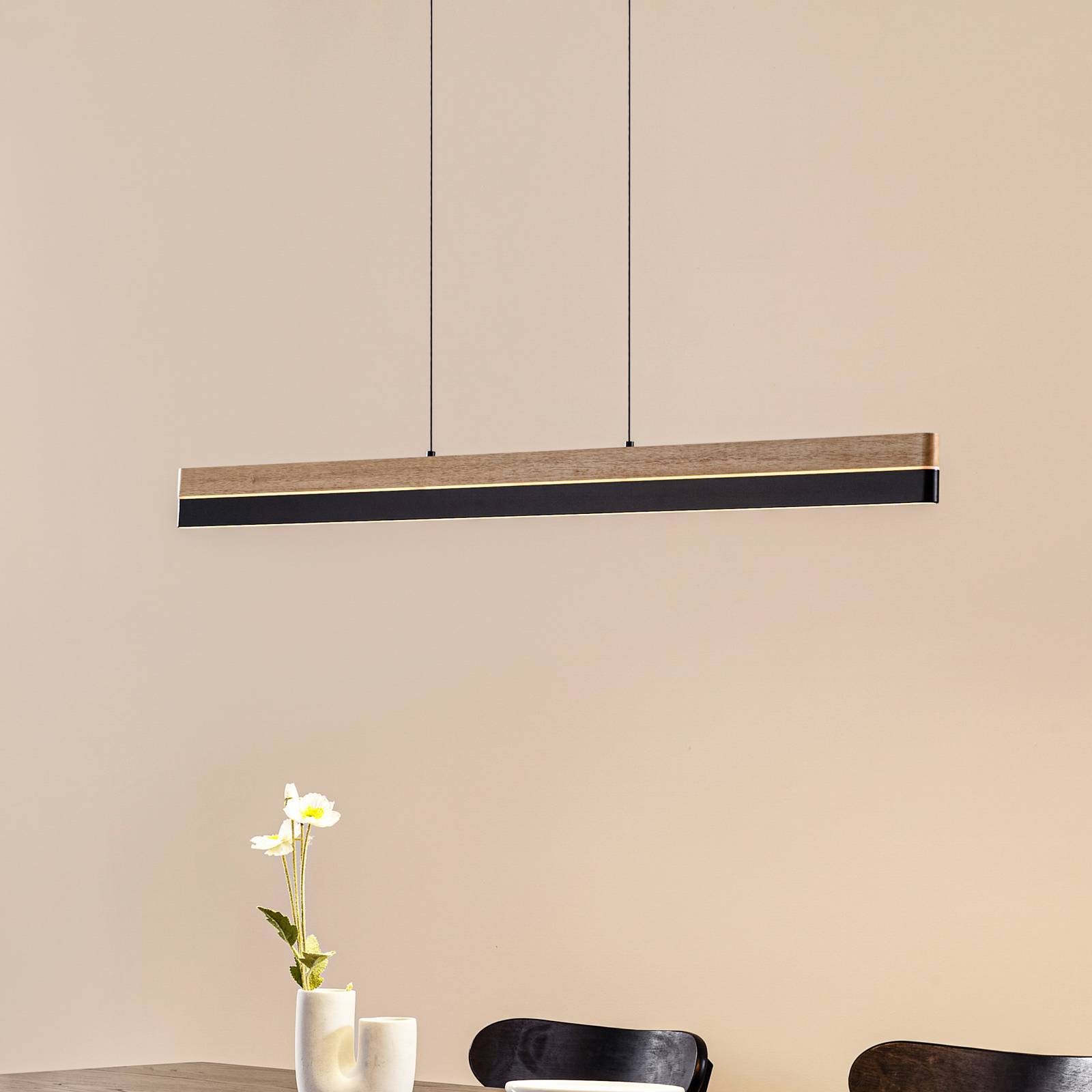 Lampa wisząca Holven Lucande, możliwość ściemniania, jasne drewno, salon / jadalnia, drewno, nowoczesny