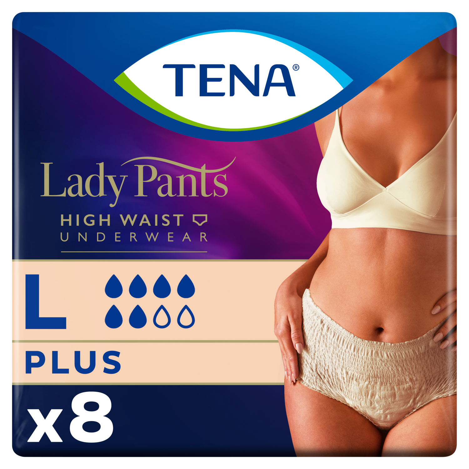 Tena Lady Pants Creme, majtki chłonne, rozmiar L, 95-130 cm, Plus, 8 sztuk