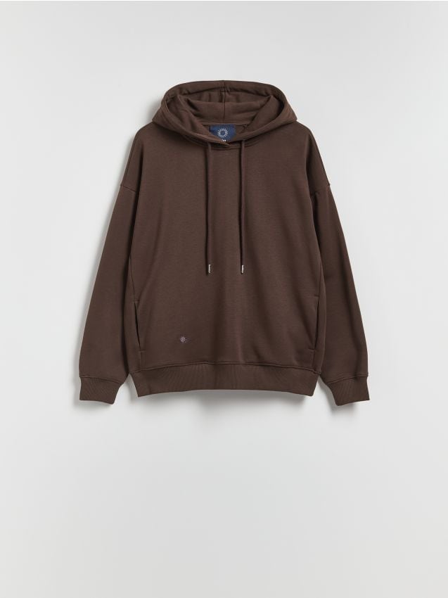 Reserved - Bawełniana bluza z kapturem - ciemnobrązowy
