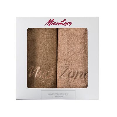 Ręczniki Miss Lucy zestaw 2 sztuki Mąż Żona 70 x 140 cm brązowy + beżowy