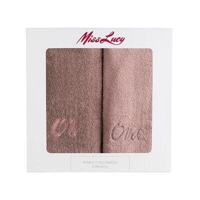 Ręczniki Miss Lucy zestaw 2 sztuki Ona On 70 x 140 cm ciemnowrzosowy + jasnowrzosowy