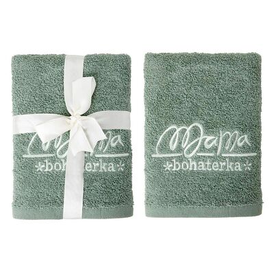 Ręcznik Mama bohaterka 50 x 90 cm ciemnozielony