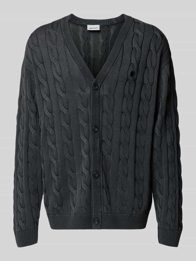 Kurtka z dzianiny ze ściegiem warkoczowym i dekoltem w serek