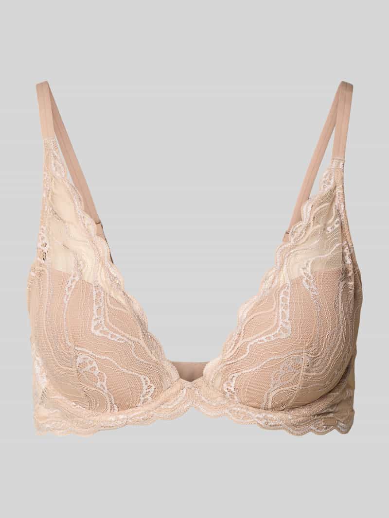 Biustonosz z półprzezroczystego materiału z zapięciem na haftkę