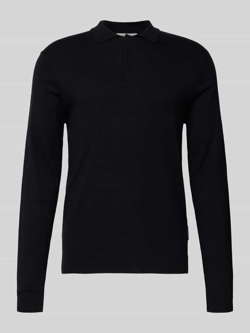 Sweter z dzianiny z domieszką kaszmiru i kołnierzykiem polo model ‘FRODE’