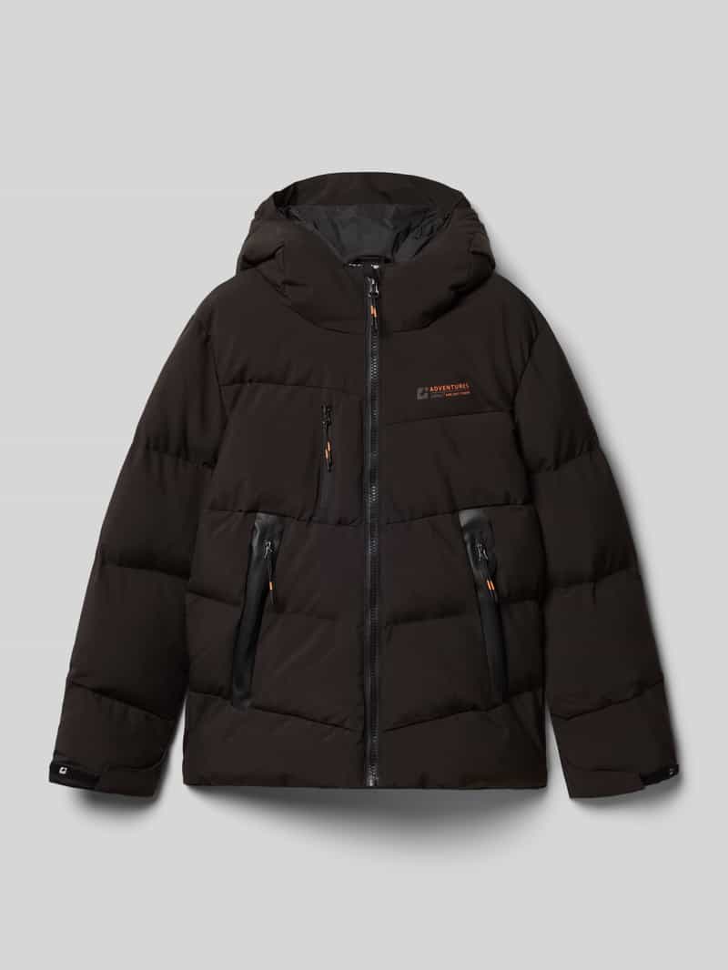 Pikowana kurtka z kapturem z nadrukiem z logo