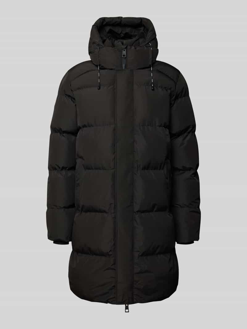 Płaszcz pikowany z kapturem i dwustronnym zamkiem błyskawicznym