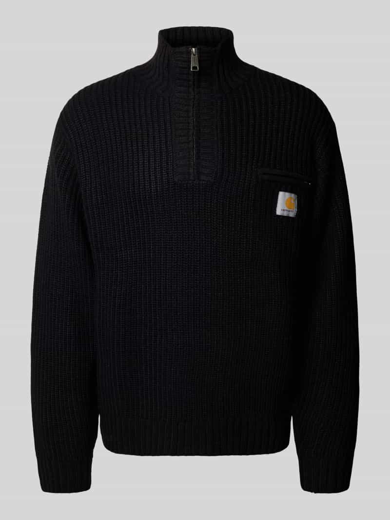 Sweter z dzianiny ze stójką i zamkiem błyskawicznym