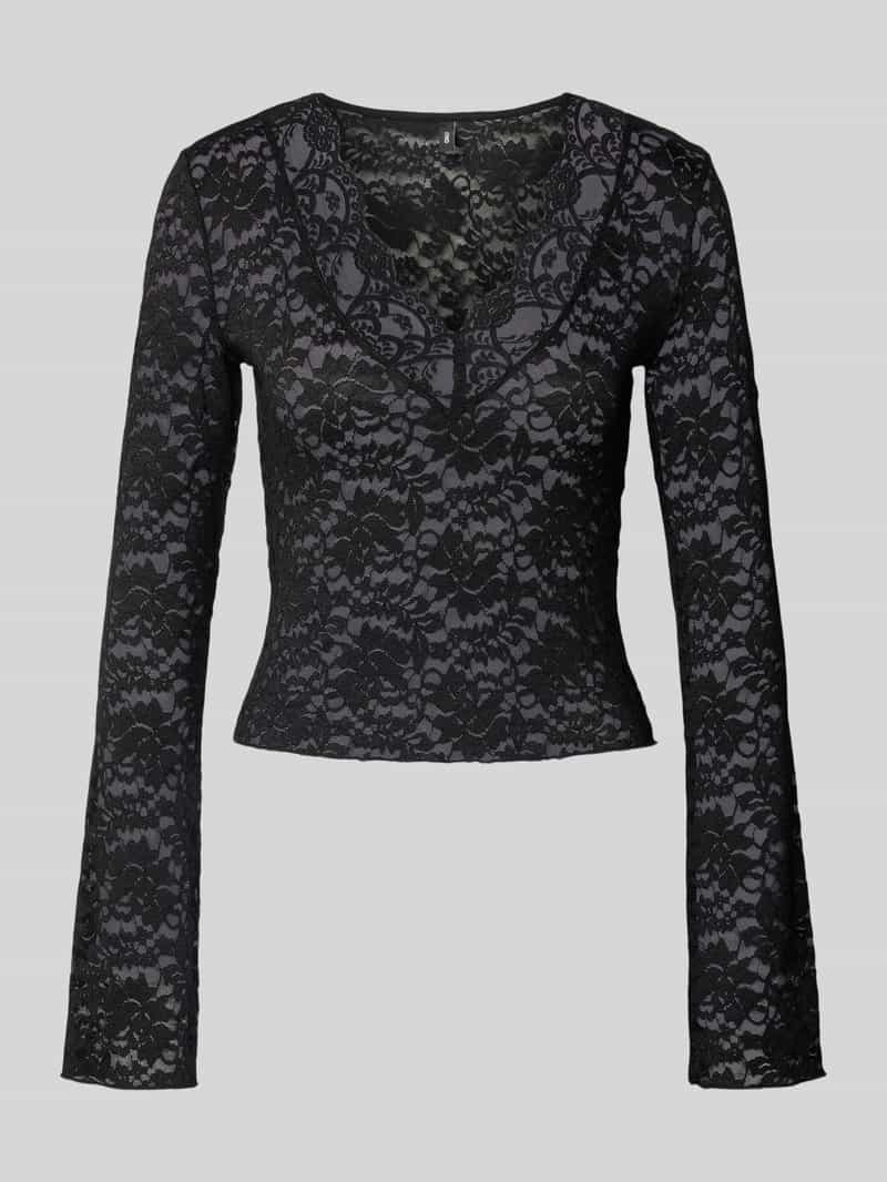 Bluzka o kroju slim fit z długim rękawem i efektem koronki model ‘NIKKA’