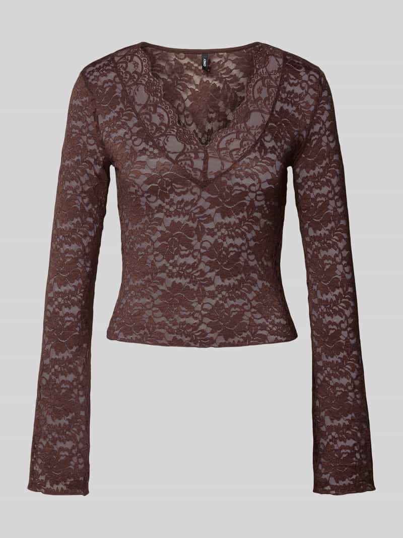 Bluzka o kroju slim fit z długim rękawem i efektem koronki model ‘NIKKA’