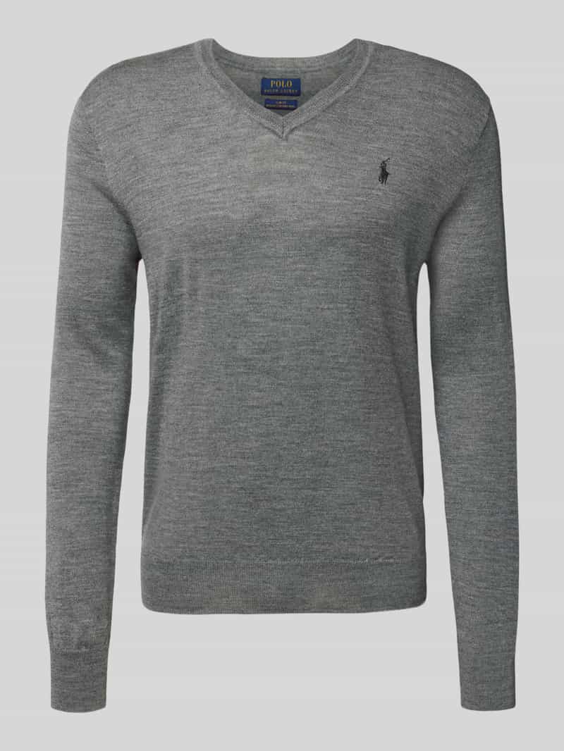Sweter z dzianiny z wełny z dekoltem w serek