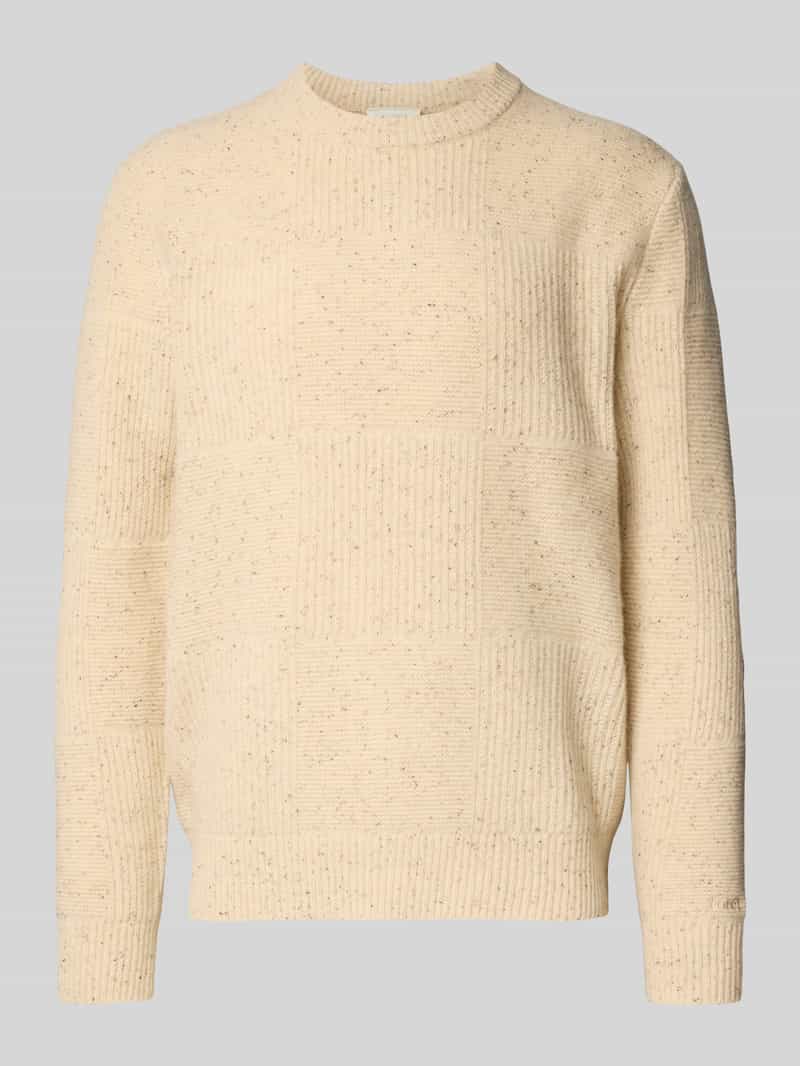 Sweter z dzianiny z mieszanki wełny lana z okrągłym dekoltem