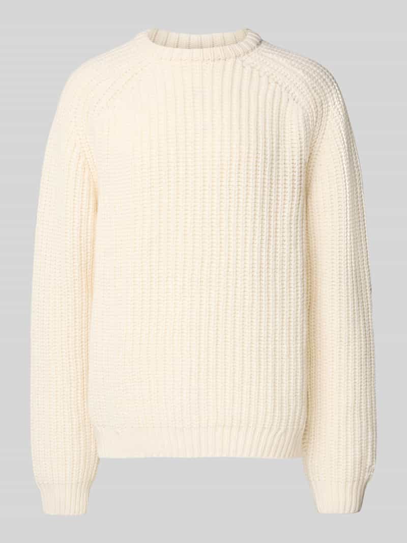 Sweter z dzianiny z mieszanki wełny lana z okrągłym dekoltem