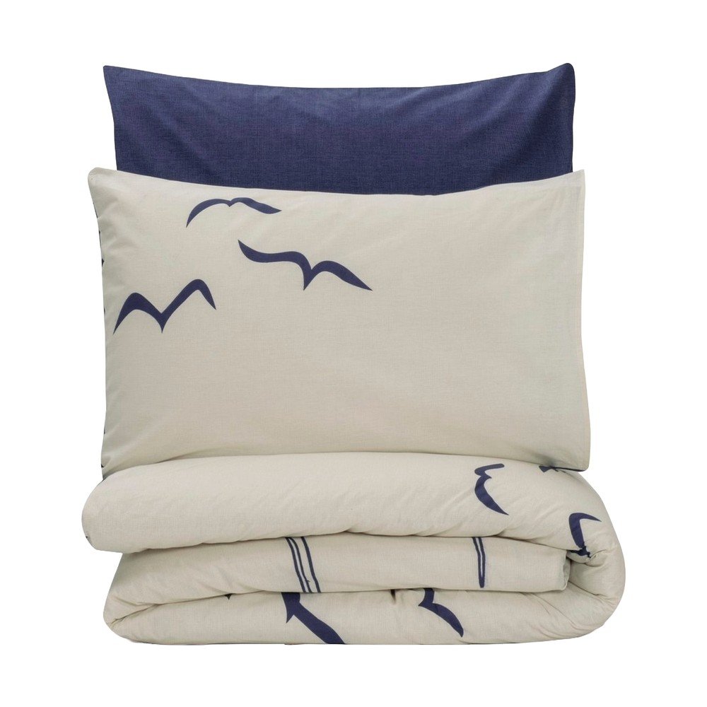 Niebiesko-kremowa pościel jednoosobowa z bawełny renforcé 140x200 cm Larum – Mijolnir