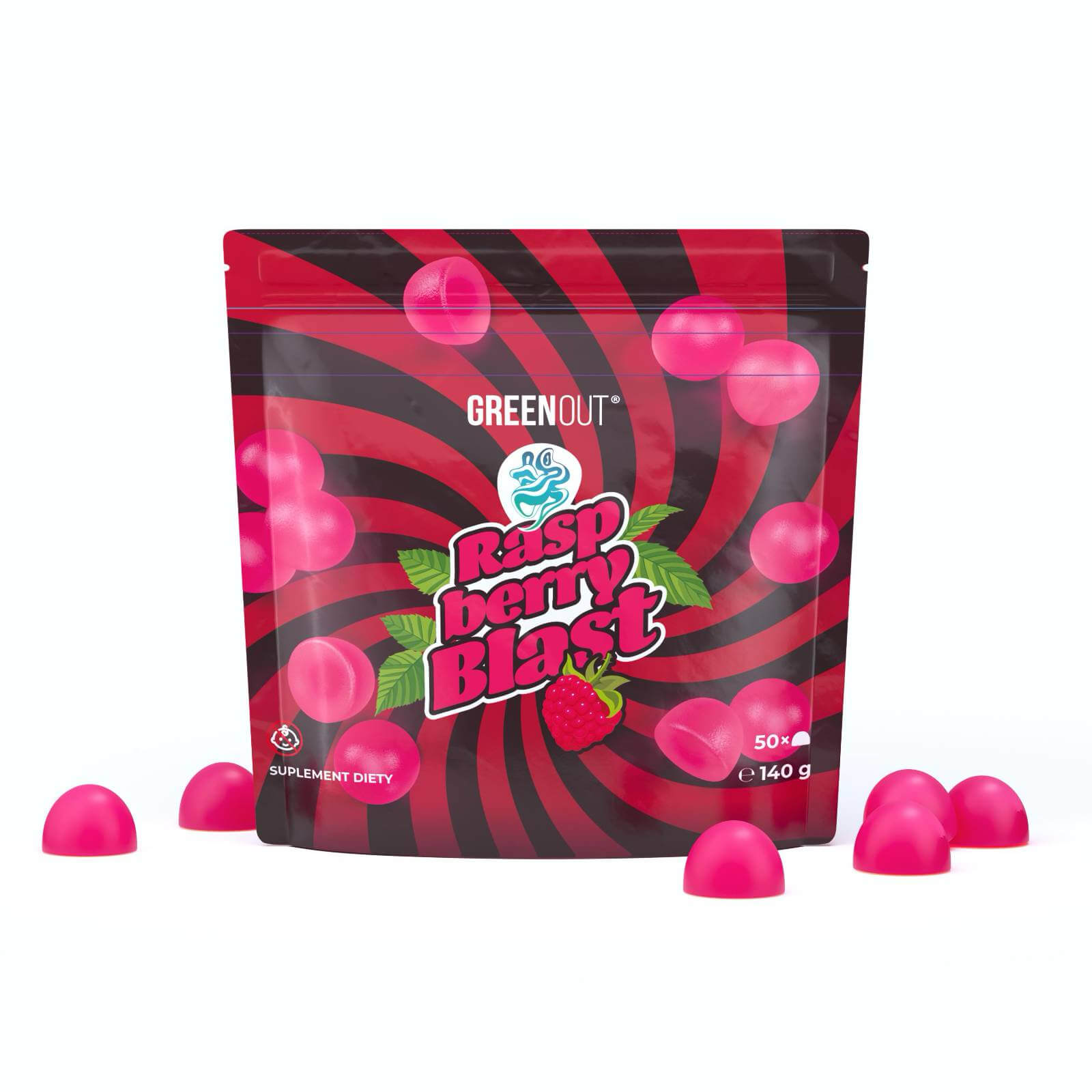 Żelki konopne Raspberry Blast Green Out® x Konopny Buch 140g Dutch Therapy