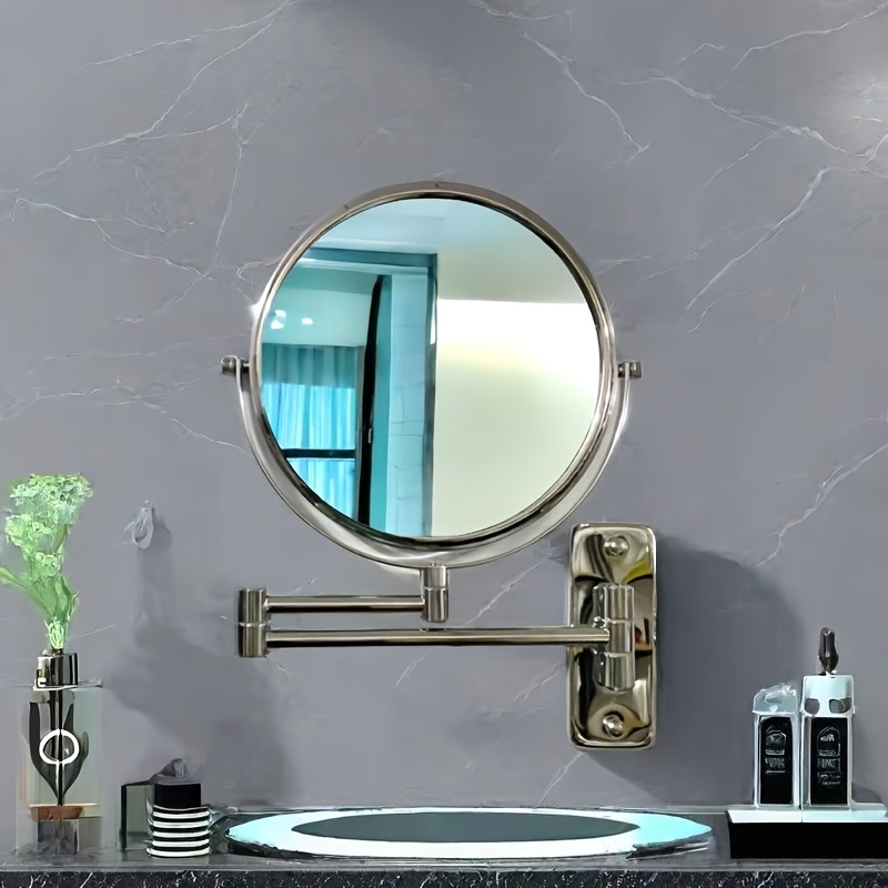 TEMU Lustro łazienkowe obrotowe dwustronne z motywem kreskówkowym, polerowana rama metalowa, powierzchnia szklana, bezzapachowe, nie wymaga prądu ani