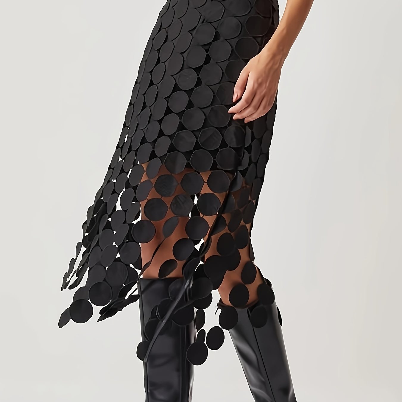 TEMU Daerling Damska Stylowa Czarna Plisowana Spódnica z Wycięciami - Możliwość Prania w Pralce, Półprzezroczysta, Uniwersalna na Każdą Porę Roku i