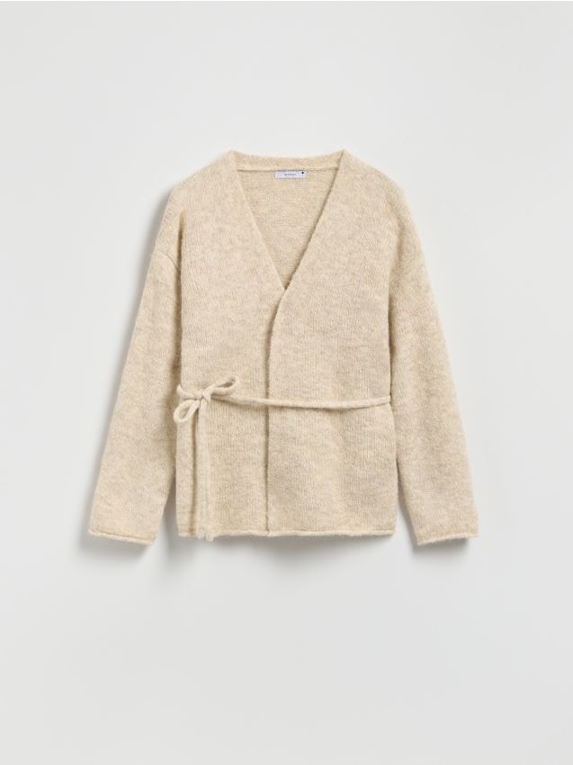 Reserved - Kardigan z wiązaniem - beżowy