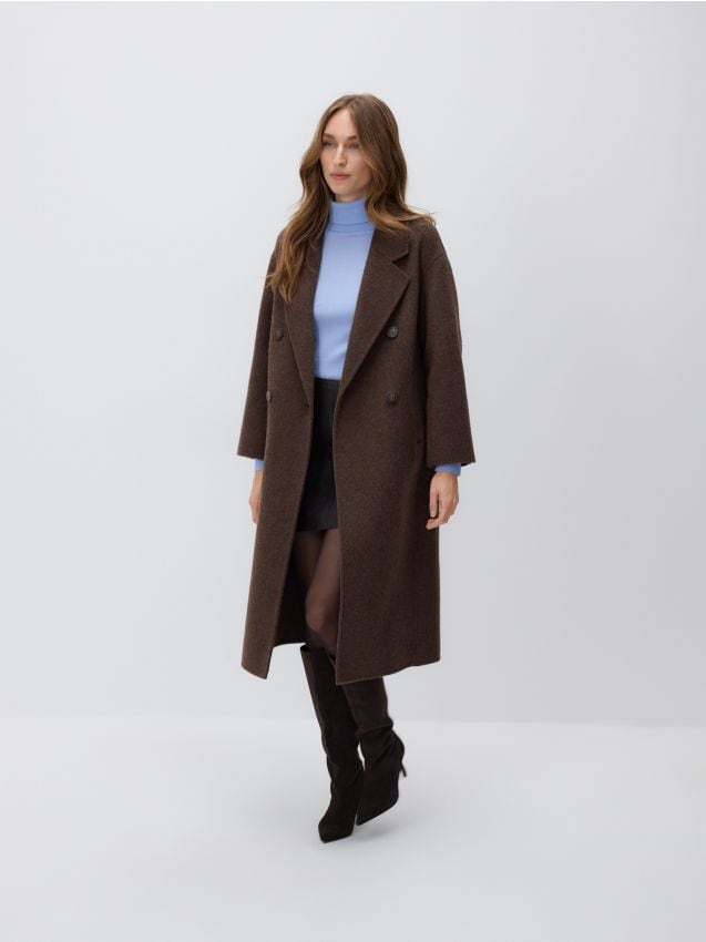 Reserved - Płaszcz z wełną - ciemnobrązowy