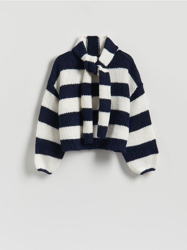 Reserved - Sweter z wiązaniem - granatowy