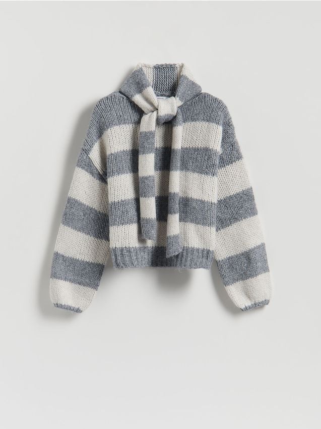 Reserved - Sweter z wiązaniem - szary