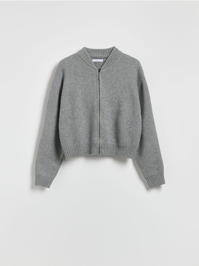 Reserved - Krótki kardigan z suwakiem - szary