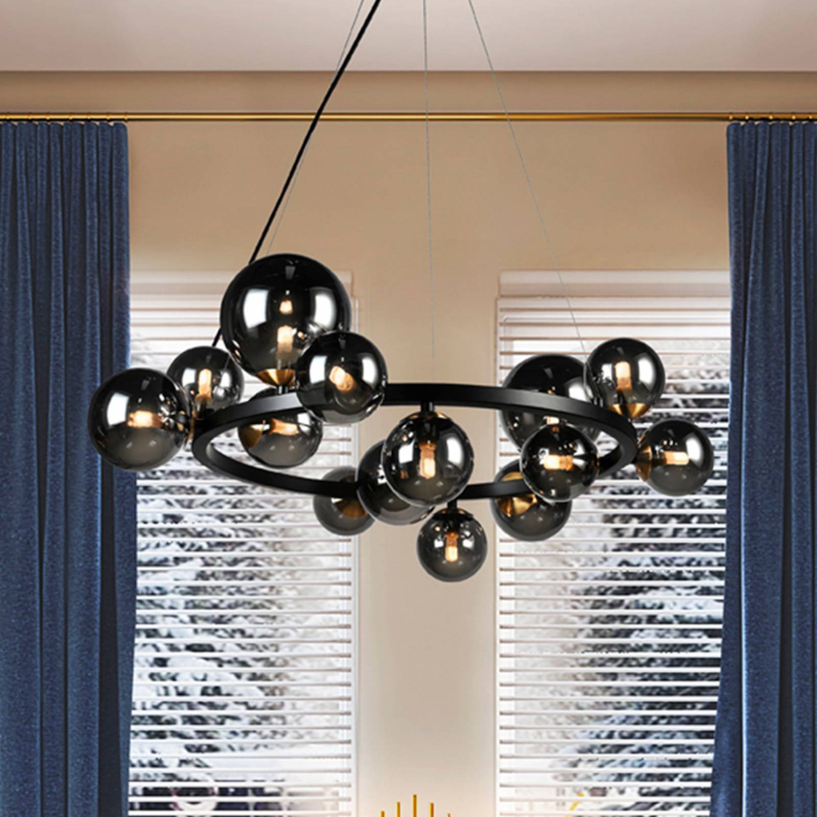 Schuller Valencia Lampa wisząca szklana Astros, czarny, salon / jadalnia, metal