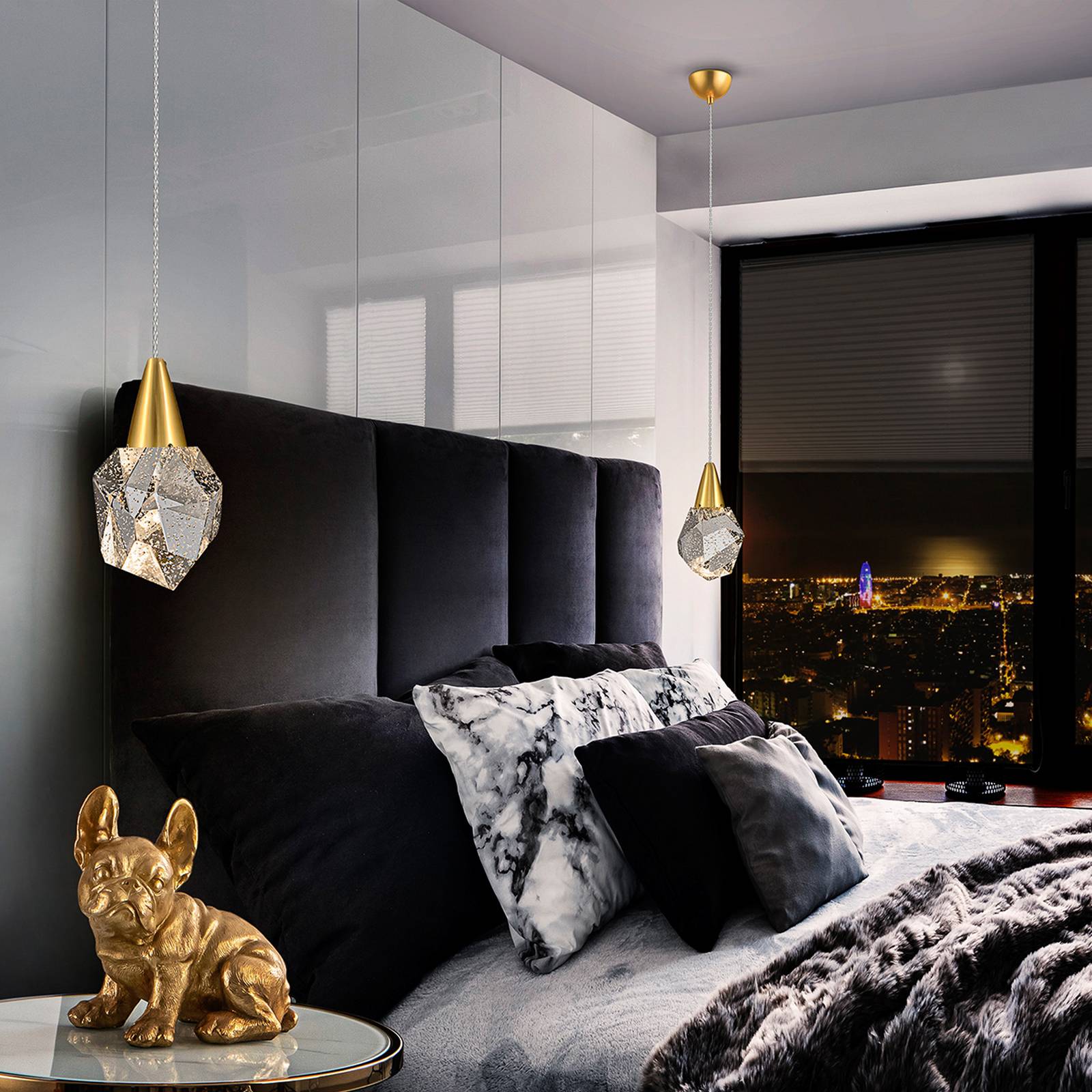 Schuller Valencia Lampa wisząca szklana Aquaria, mosiężny / złoty, salon / jadalnia, metal