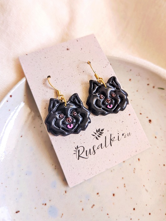 Kolczyki pieski koloru czarnego Pomeranian akcesoria z psami boho