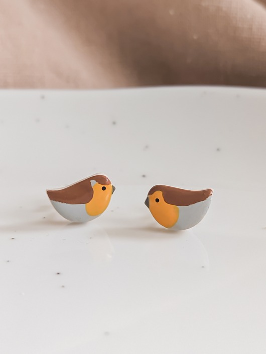 Kolczyki ptaszki ptaki Rudzik Rudziki, prezent dla ukochanej dziewczyny boho