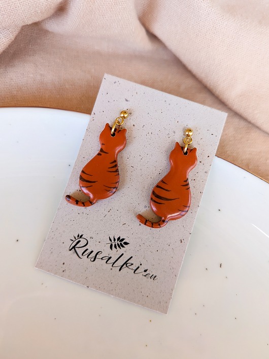 Kolczyki z rudym kotkiem, prezent z kotem personalizowany, kotki