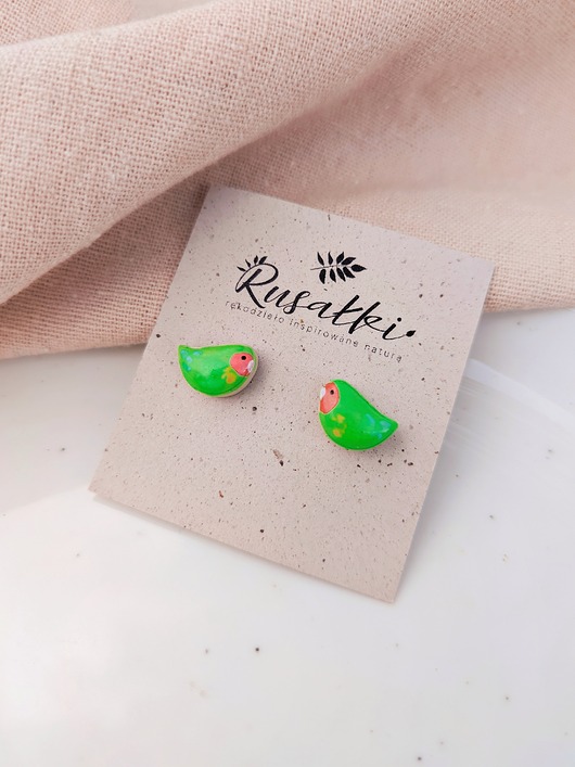 Kolczyki papużki nierozłączki prezent dla właściciela papugi zielonych