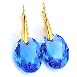 Piękne Kolczyki Kryształy Crystal Classic Sapphire Złote Srebro Certyfikat