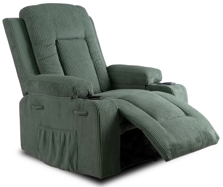 Zielony sztruksowy fotel masujący - Bino