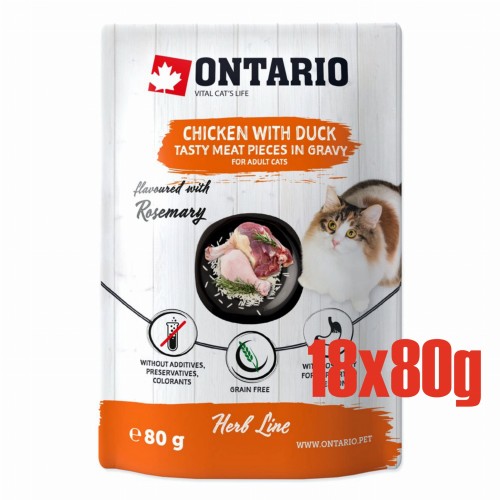 ONTARIO Herb kurczak z kaczka, ryz, rozmaryn w sosie opak. 18x80g saszetka dla kota (213-35390)