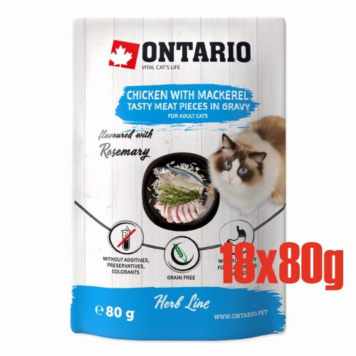 ONTARIO Herb kurczak z makrela, ryz, rozmaryn w sosie opak. 18x80g saszetka dla kota (213-35370)