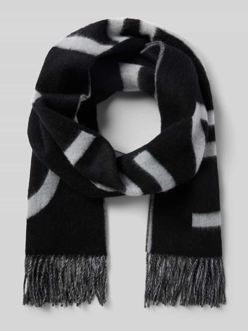 Szal wełniany z wyhaftowanym logo na całej powierzchni model ‘Bold’