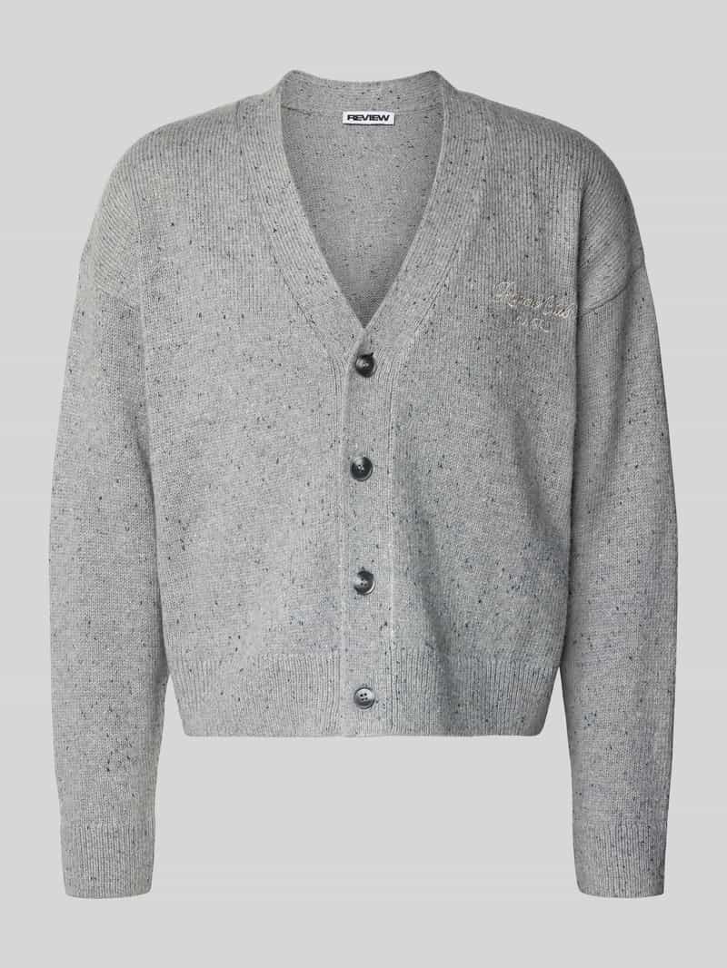 Kurtka z dzianiny z dekoltem w serek i wyhaftowanym logo