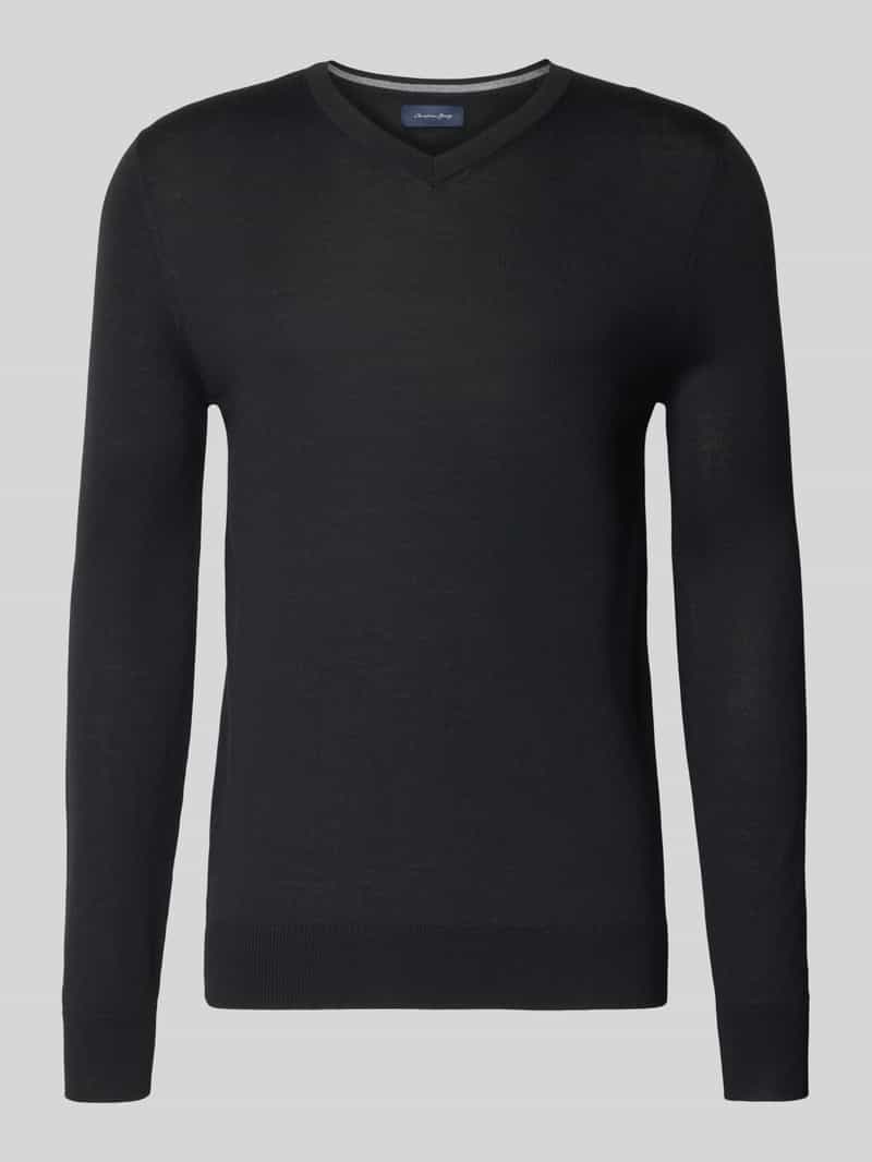 Sweter z dzianiny z mieszanki wełny z dekoltem w serek