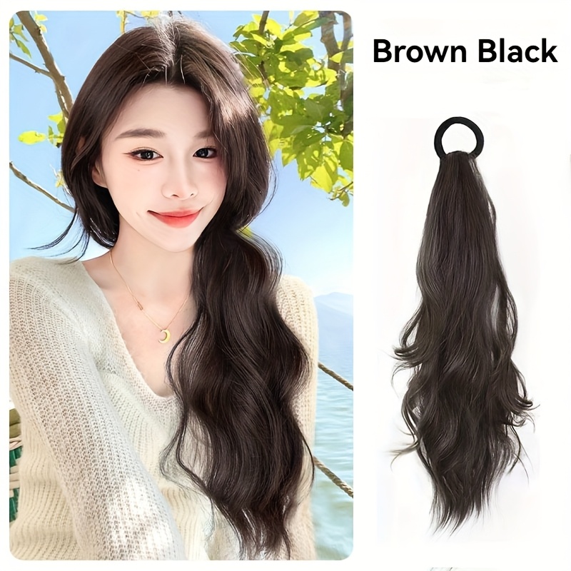 TEMU 50.8cm Elegancki Luźny Falowany Syntetyczny Wąsik Rozszerzenie Włosów - Włókno Odporne Na Ciepło, Antypoślizgowa Gumka, Niski Akcesorium Do