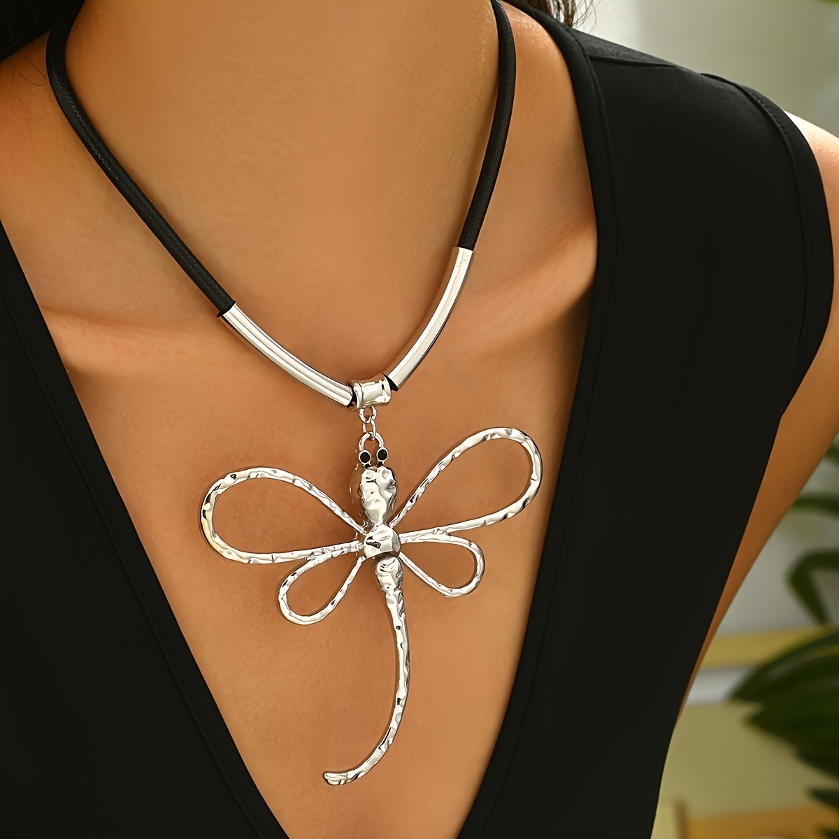 TEMU Elegancka naszyjka z wisiorkiem w postaci skrzydła muchy - stop cynku, czarny sznur, idealna do codziennego noszenia i , uniwersalny dodatek dla