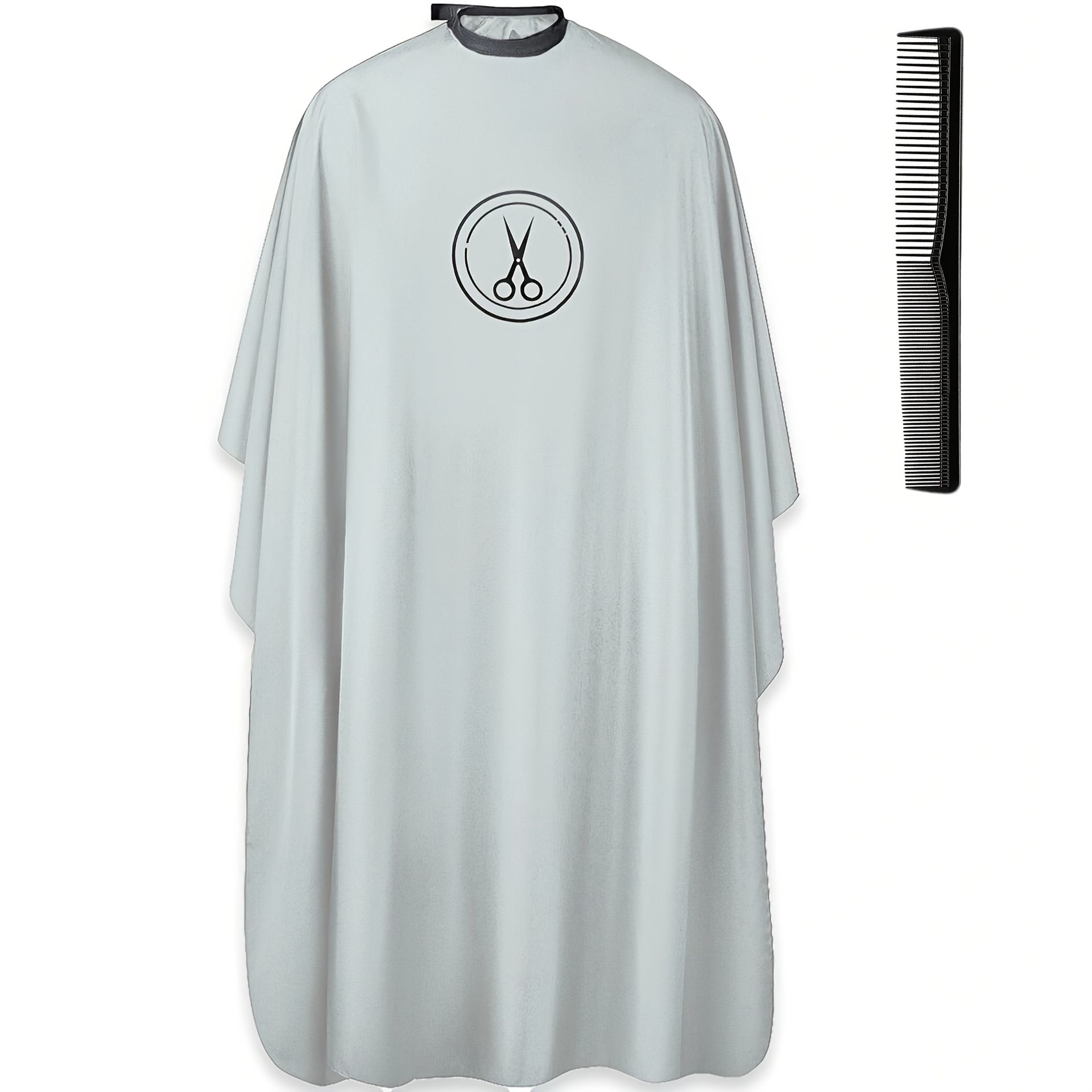 TEMU Modne szare fartuchy fryzjerskie z wzorem nożyczek, zapinany na guziki nieprzywierający fartuch do salonu, wysokiej jakości przedłużony peleryna