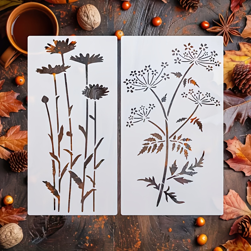 TEMU Zestaw 2 Dużych Szablonów Roślinnych, 17.78x35.56cm .48x35.56cm - Wielokrotnego Użytku Szablony do Rękodzieła, Dekoracji Ściennej, Płótna,