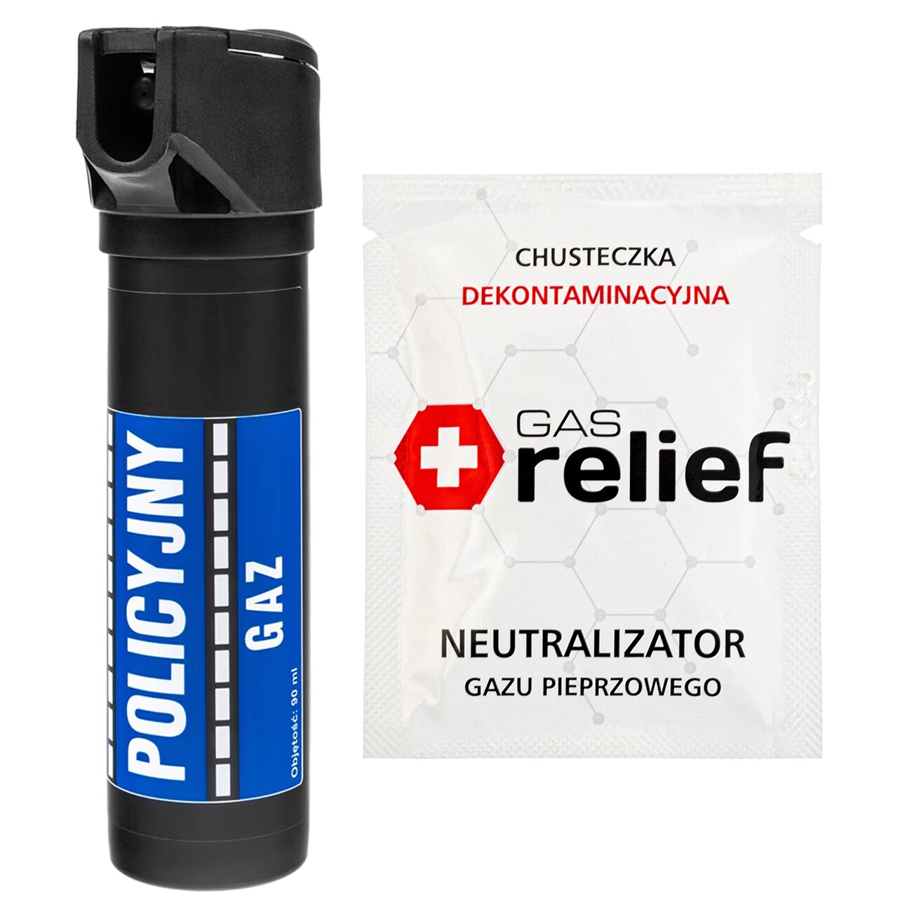 TM Gaz pieprzowy Policyjny 90 ml strumień + chusteczka neutralizująca Gas Relief - zestaw