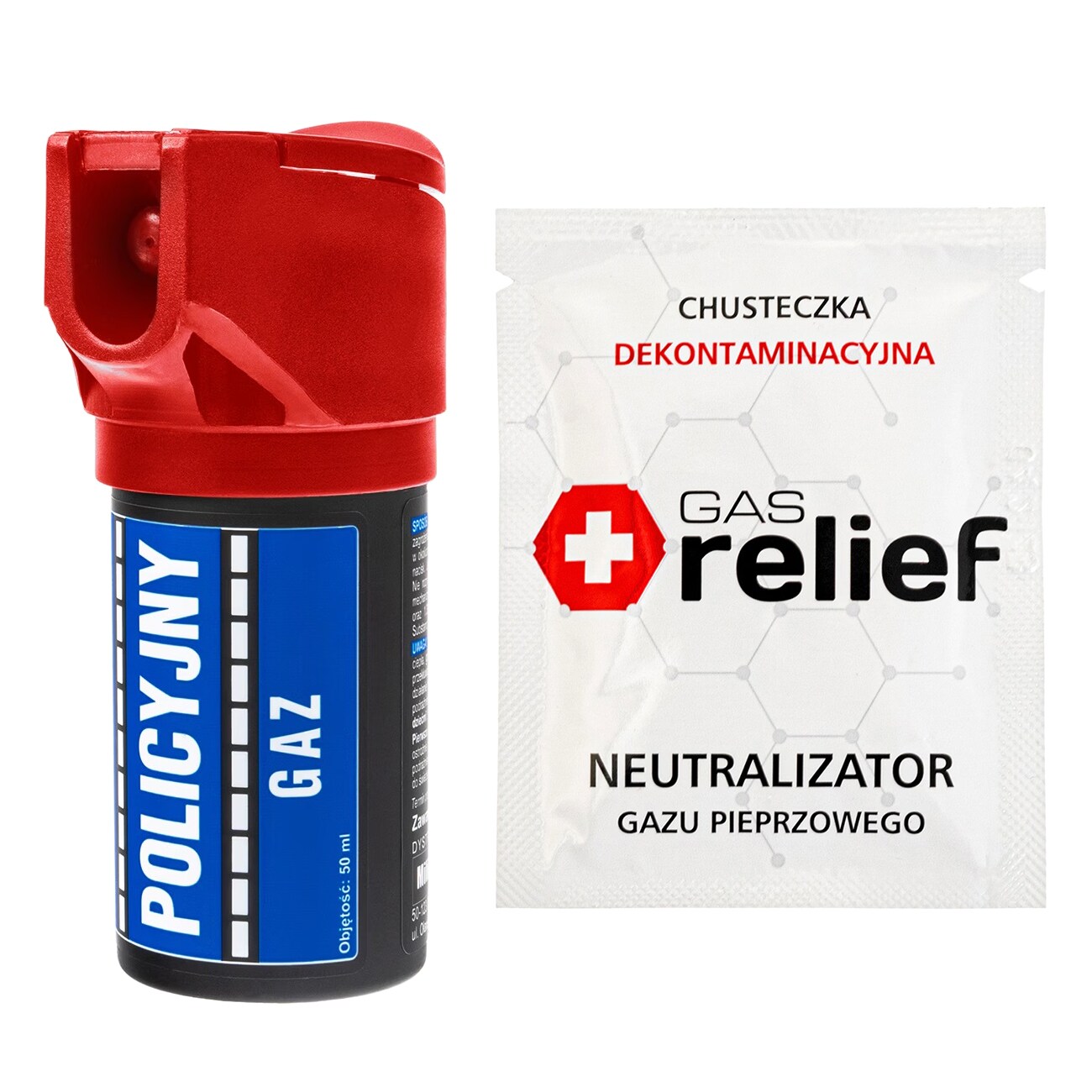 TM Gaz pieprzowy Policyjny Red 50 ml strumień + chusteczka neutralizująca Gas Relief - zestaw